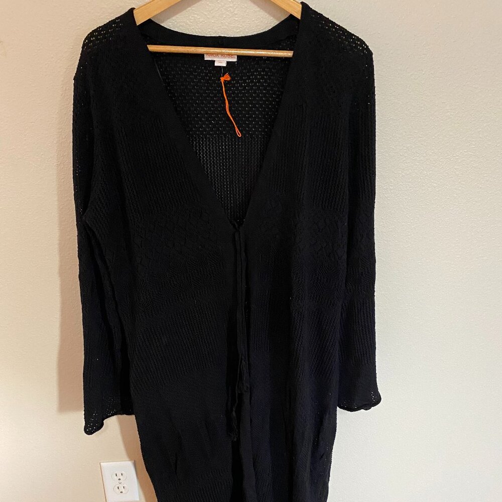 Knox Rose Sweater Cardigan Duster Womens Size Large Black Beach